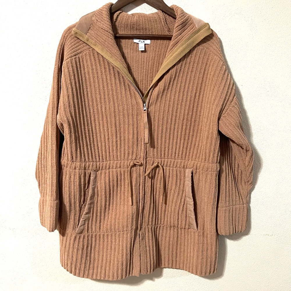 FLX Cozy Tan Ribbed Teddy Jacket Women’s Size Large